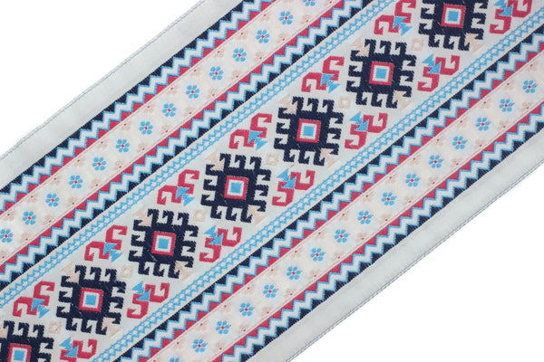 100mm White/Blue Snowy Jacquard trim (3.93 inches), Huge Jacquard,  Decorative Craft Ribbon, Large Ribbon, Jacquard ribbon, Trim, 100997