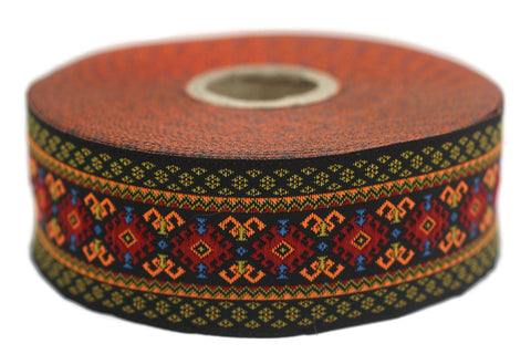 35 mm Orange Mosaic Motif Jacquard Ribbon (1.37 inches), Vintage Jacquard, Sewing Trim, Huge Trim , Large ribbon,  jacquard ribbon, 35997