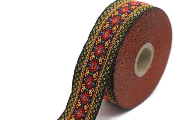 35 mm Orange Mosaic Motif Jacquard Ribbon (1.37 inches), Vintage Jacquard, Sewing Trim, Huge Trim , Large ribbon,  jacquard ribbon, 35997