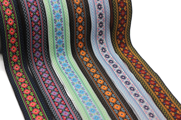 35 mm Colorfull Mosaic Motif Jacquard Ribbon (1.37 inches), Vintage Jacquard, Sewing Trim, Huge Trim , Large ribbon,  jacquard ribbon, 35997