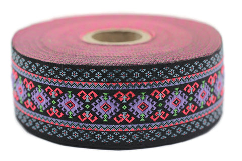 35 mm Purple Mosaic Motif Jacquard Ribbon (1.37 inches), Vintage Jacquard, Sewing Trim, Large ribbon, jacquard trim, 35997