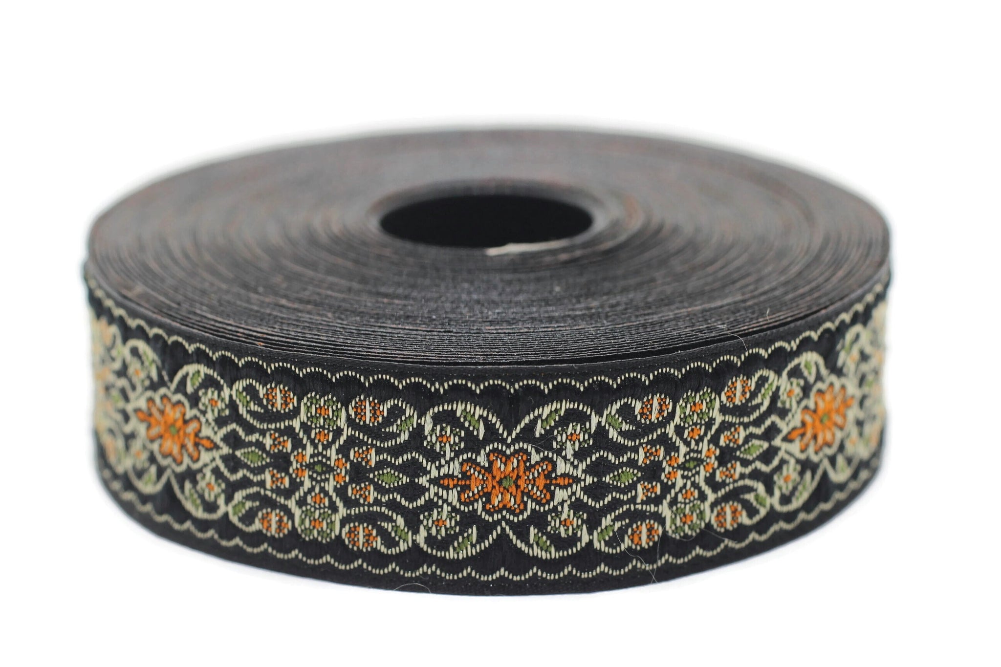 25 mm Black&Orange Jacquard ribbon 0.98 inches, Decorative Craft Ribbon, Sewing, Jacquard ribbons, Trim, woven ribbons, collar supply, 25939