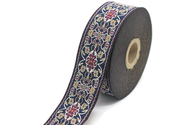 35 mm blue&red jacquard ribbon (1.37 inches), jacquard trim, otantic ribbon,  jacquard ribbons, fabric ribbon, vintage trim, 35939