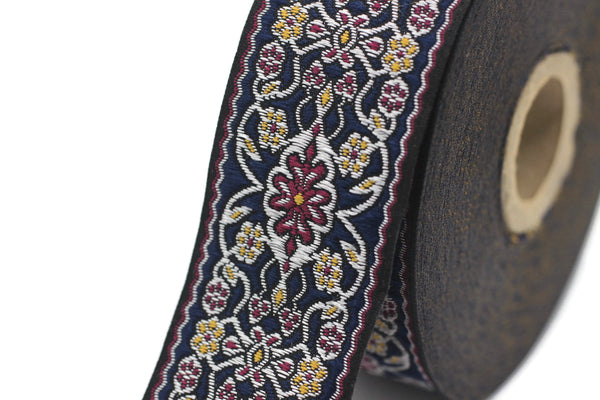 35 mm blue&red jacquard ribbon (1.37 inches), jacquard trim, otantic ribbon,  jacquard ribbons, fabric ribbon, vintage trim, 35939