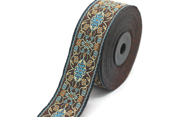 35 mm blue&brown jacquard ribbon (1.37 inches), jacquard trim, otantic ribbon, jacquard ribbons, fabric ribbon, vintage trim, 35939