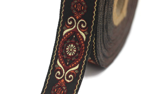 25 mm Red&Black Jacquard trims (0.98 inches), jacquard ribbons, Decorative Craft Ribbon, Sewing trim, woven trim, Vintage ribbon, 25950