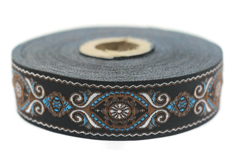 25 mm Blue&Brown Jacquard trims (0.98 inches), jacquard, Decorative Craft Ribbon, Sewing trim, woven trim, embroidered ribbon, 25950