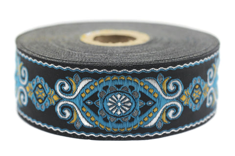 35 mm Blue&Black Jacquard ribbon (1.37 inches), jacquard, Decorative Craft Ribbon, Sewing trim, woven trim, embroidered ribbon, 35950