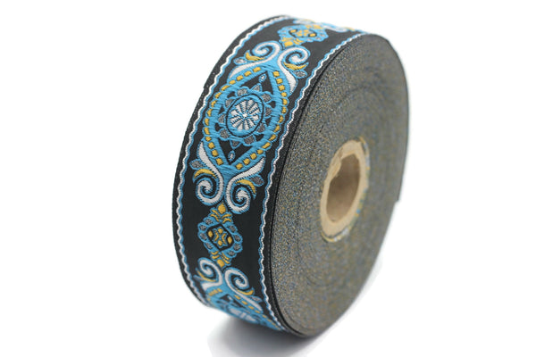 35 mm Blue&Black Jacquard ribbon (1.37 inches), jacquard, Decorative Craft Ribbon, Sewing trim, woven trim, embroidered ribbon, 35950