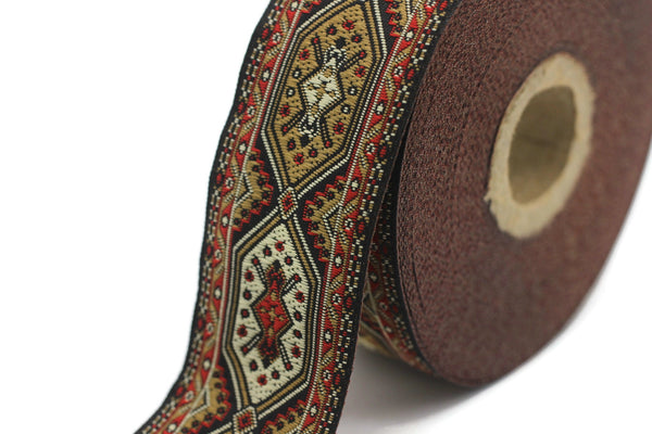 35 mm white&brown Woven Jacquard ribbons (1.37 inches), Decorative Craft Ribbon, Sewing trim, woven trim, embroidered ribbon, 35588