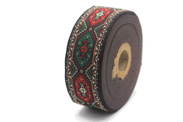 35 mm  Dark Green Woven Jacquard ribbon (1.37 inches), Decorative Craft Ribbon - Sewing trim - woven trim - embroidered ribbon, 35588