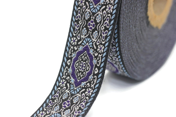 SALE 10.9 Yards purple Medieval Motive Woven Border (0.98 inches), jacquard ribbon, Embroidered ribbon, Sewing trim,  25589