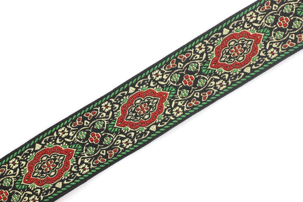 35 mm Green Medieval Motive Woven Border (1.37 inches), jacquard ribbon, Embroidered ribbon, Sewing trim, Scroll Jacquard trim, 35589