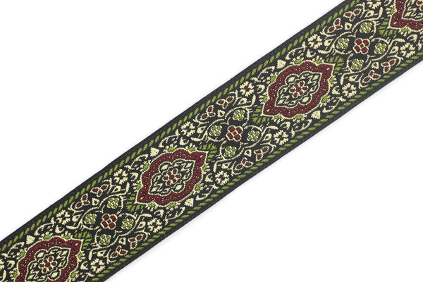 35 mm Light Green Medieval Motive Woven Border (1.37 inches), jacquard ribbon, Embroidered ribbon, Sewing trim, Scroll Jacquard trim, 35589