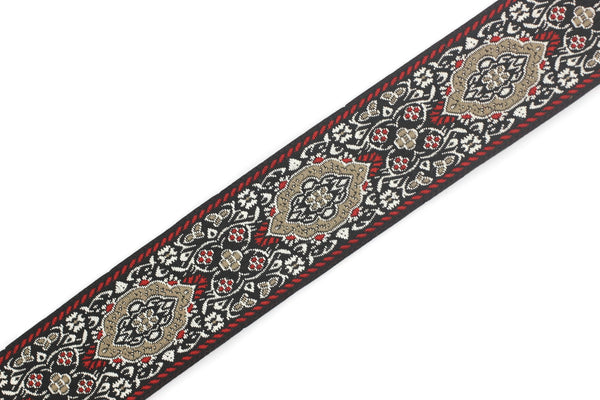35 mm Red Medieval Motive Woven Border (1.37 inches), jacquard ribbon, Embroidered ribbon, Sewing trim, Scroll Jacquard trim, 35589