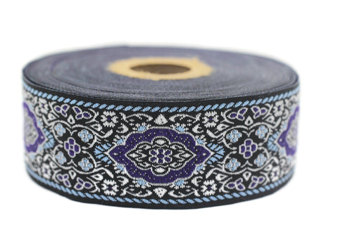 35 mm Purple Medieval Motive Woven Border (1.37 inches), jacquard ribbon, Embroidered ribbon, Sewing trim, Scroll Jacquard trim, 35589