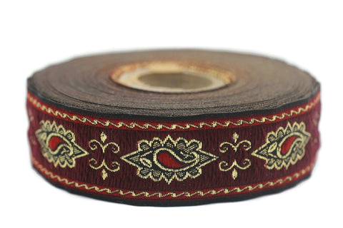 25 mm Red medieval Motive ribbon (0.98 inches), renaissance trim, otantic ribbon,  jacquard ribbons, fabric ribbon, vintage trim, 25907