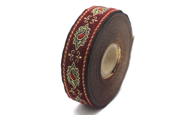 25 mm Red medieval Motive ribbon (0.98 inches), renaissance trim, otantic ribbon,  jacquard ribbons, fabric ribbon, vintage trim, 25907