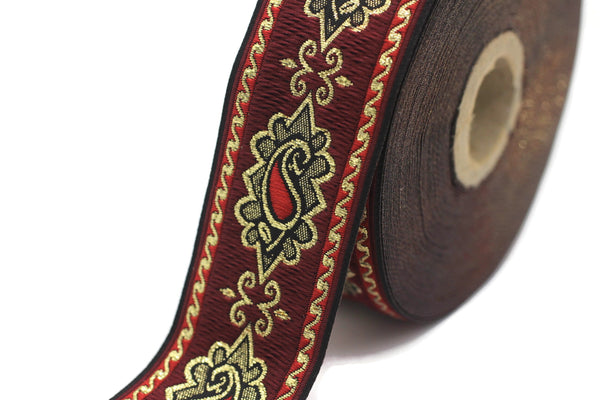 35 mm Red medieval Motive ribbon (1.37 inches), renaissance trim, otantic ribbon,  jacquard ribbons, fabric ribbon, vintage trim, 35907