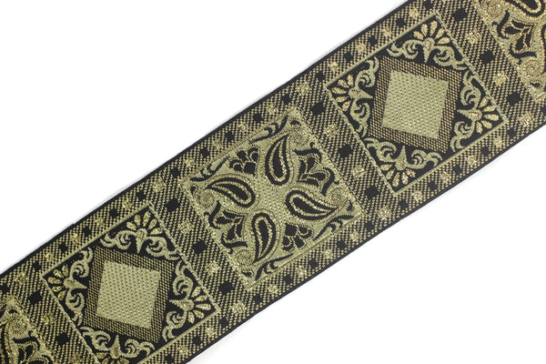 50 mm Yellow Geometric Jacquard trim (1.96 inches), vintage Ribbon, Decorative Craft Ribbon, Sewing, Jacquard ribbon, Trim, 50587