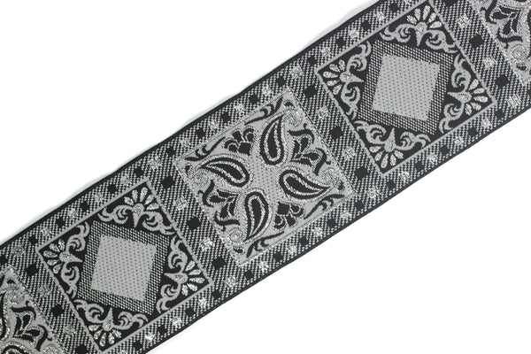 50 mm Grey Geometric Jacquard trim (1.96 inches), vintage Ribbon, Decorative Craft Ribbon, Sewing, Jacquard ribbon, Trim, 50587