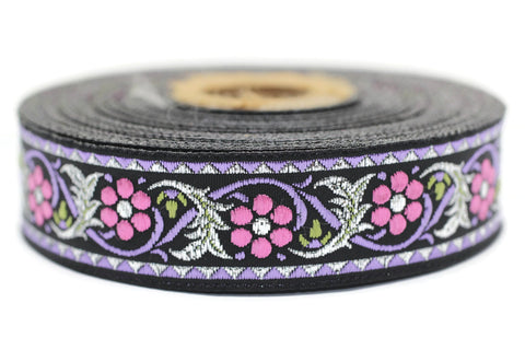 22 mm Bavarian spring time floral Purple Jacquard trim (0.86 inches), floral ribbon, Tapes, Band, Jacquard ribbon, Ruban, Ribbons, 22904
