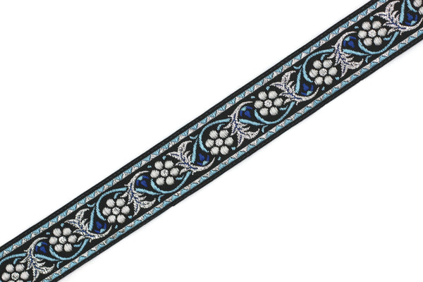 22 mm Bavarian spring time floral Blue Jacquard trim (0.86 inches), floral ribbon, Tapes, Band, Jacquard ribbon, Ruban, Ribbons, 22904