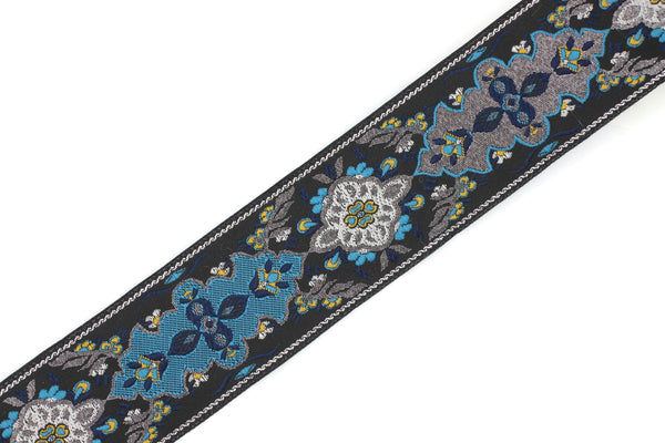 40 mm Blue / Black European motive Jacquard trim 1.57 inches, vintage Ribbon, Decorative Craft Ribbon, ribbon, vintage Ribbon, Trim, 40591