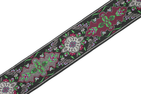 40 mm Green / Black European motive Jacquard trim 1.57 inches, vintage Ribbon, Decorative Craft Ribbon, ribbon, vintage Ribbon, Trim, 40591