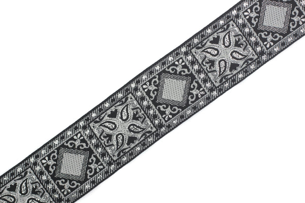 35 mm Grey Geometric Jacquard trim (1.37 inches), vintage Ribbon, Decorative Craft Ribbon, Sewing, Jacquard ribbon, Trim, 35587