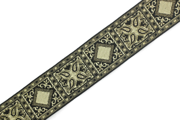 35 mm Yellow Geometric Jacquard trim (1.37 inches), vintage Ribbon, Decorative Craft Ribbon, Sewing, Jacquard ribbon, Trim, 35587