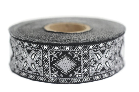25 mm Grey Geometric Jacquard trim (0.98 inches), vintage Ribbon,  Decorative Craft Ribbon, Sewing, Jacquard ribbon, Trim, 25587