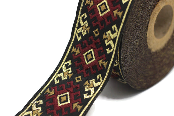 35 mm Snowy metallic Red/Gold jacquard ribbons 1.37 inches, Snowy embroidered trim, woven trim, woven jacquards, woven border, 35953