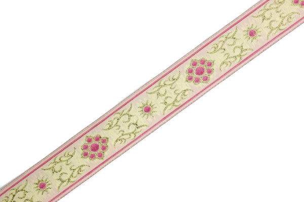 22 mm metallic Pink jacquard ribbons (0.86 inches,  native american embroidered trim, woven trim, woven jacquards, woven border, 22806