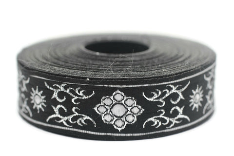 22 mm metallic Grey jacquard ribbons (0.86 inches, native american embroidered trim, woven trim, woven jacquards, woven border, 22806