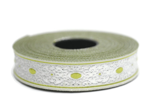 16 mm green authentic Jacquard ribbon (0.62 inches), woven ribbon, authentic ribbon, Sewing, Scroll Jacquard trim, Trim, 16805