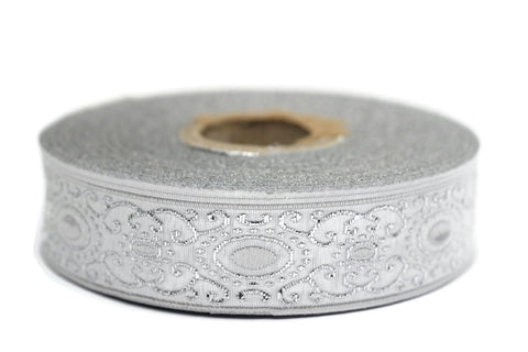 22 mm Grey/white authentic Jacquard ribbon (0.86 inches), woven ribbon, authentic ribbon, Sewing, Scroll Jacquard trim, 22805