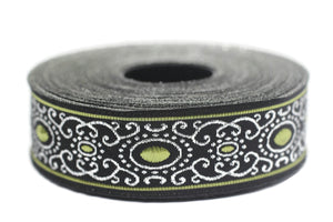 22 mm green authentic Jacquard ribbon (0.86 inches), woven ribbon, authentic ribbon, Sewing, Scroll Jacquard trim, 22805