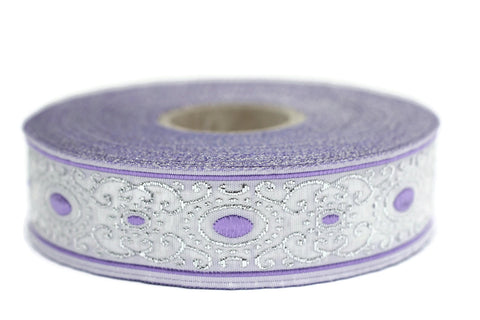 22 mm Lilac/white authentic Jacquard ribbon (0.86 inches), woven ribbon, authentic ribbon, Sewing, Scroll Jacquard trim, 22805
