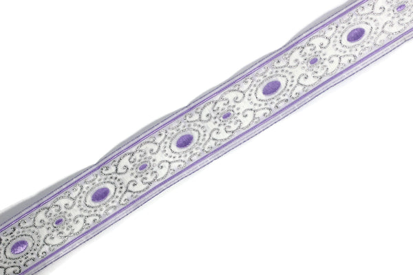 22 mm Lilac/white authentic Jacquard ribbon (0.86 inches), woven ribbon, authentic ribbon, Sewing, Scroll Jacquard trim, 22805