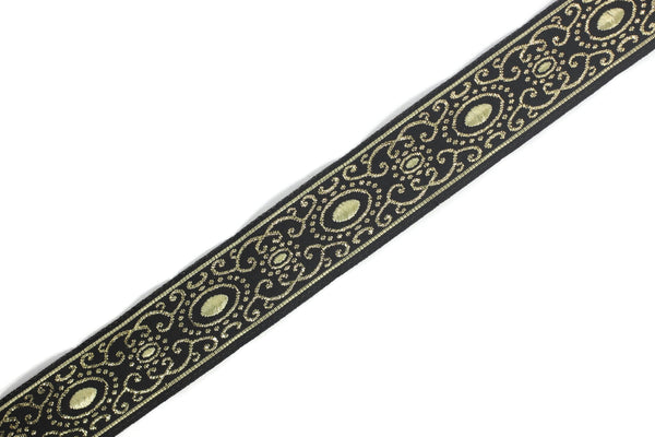 22 mm Yellow/black authentic Jacquard ribbon (0.86 inches), woven ribbon, authentic ribbon, Sewing, Scroll Jacquard trim, 22805
