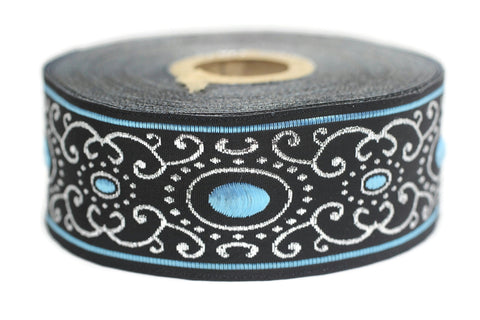 35 mm blue authentic Jacquard ribbon (1.37 inches), woven ribbon, authentic ribbon, Sewing, Scroll Jacquard trim, dog collar supply, 35805