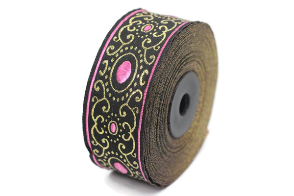 35 mm pink authentic Jacquard ribbon (1.37 inches), woven ribbon, authentic ribbon, Sewing, Scroll Jacquard trim, dog collar supply, 35805