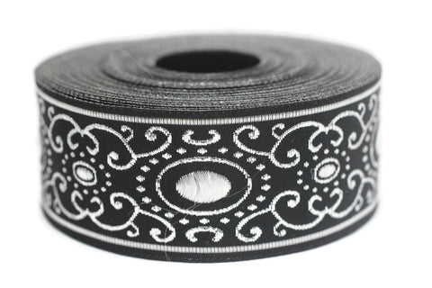35 mm Grey authentic Jacquard ribbon (1.37 inches), woven ribbon, authentic ribbon, Sewing, Scroll Jacquard trim, dog collar supply, 35805