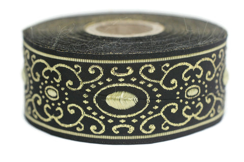 35 mm Yellow authentic Jacquard ribbon (1.37 inches), woven ribbon, authentic ribbon, Sewing, Scroll Jacquard trim, dog collar supply, 35805