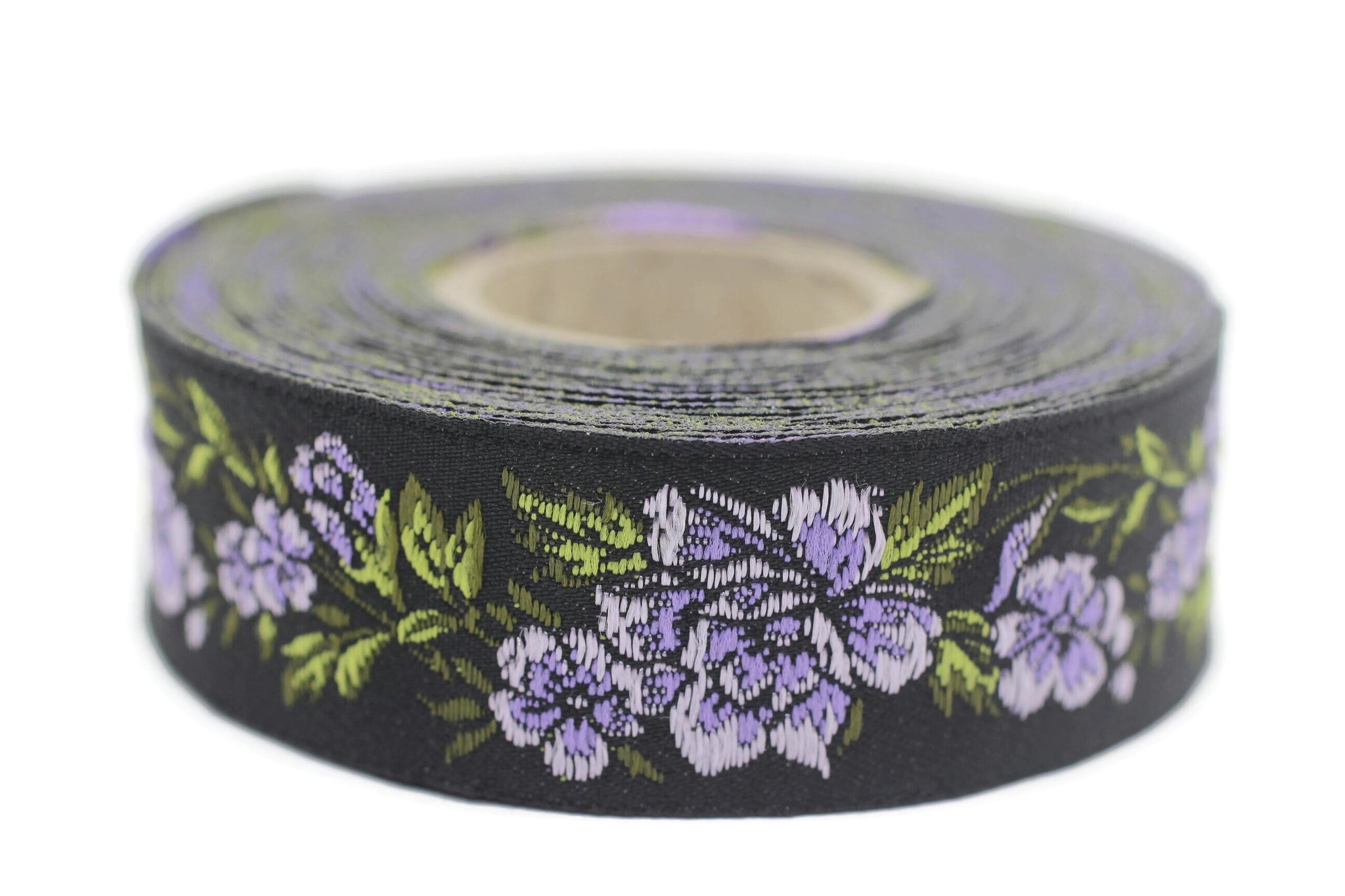 25 mm Lilac /Black Floral Jacquard trim (0.98 inches, vintage Ribbon, Decorative Craft Ribbon, Floral Jacquard Ribbon, Trim, Trimming, 25096