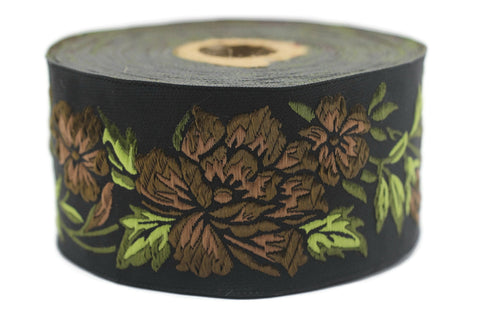 50 mm Brown/ Black Floral Jacquard trim (1.96 inches), vintage Ribbon, Decorative Craft Ribbon, Floral Jacquard Ribbon, Trim, 50096