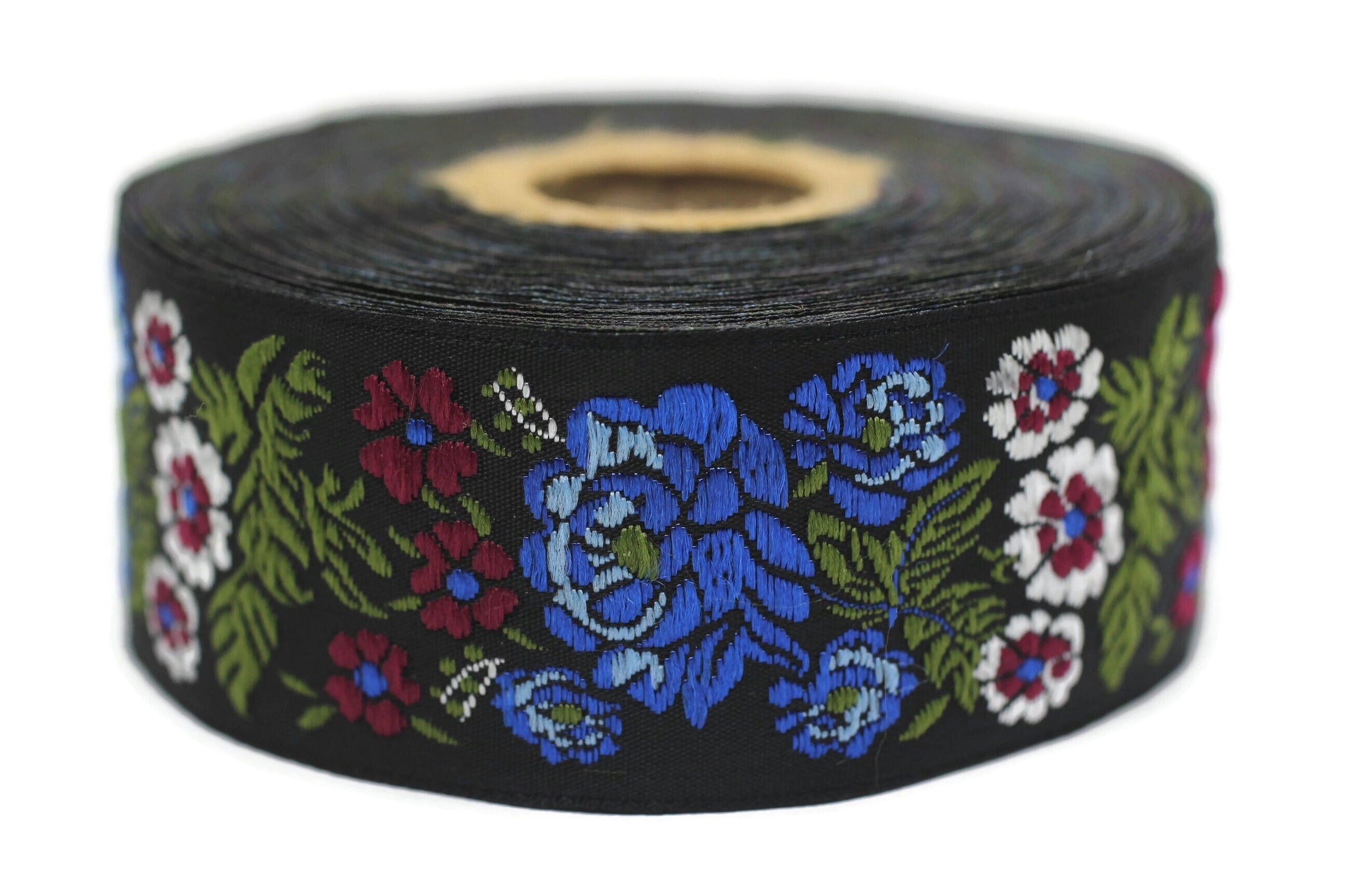 35 mm Blue Floral Embroidered ribbon (1.37 inches, Vintage Jacquard, Floral ribbon, Sewing trim, Jacquard trim, Jacquard ribbon, 35097