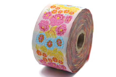 50 mm colorful Floral Embroidered ribbon (1.96 inches, Vintage Jacquard, Floral ribbon, Sewing trim, Jacquard trim, Jacquard ribbon, 50097