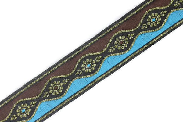35 mm Blue Royal Blossom ribbon (1.37 inches), Flower Embroidered Ribbon, Great for Home Decor, Craft Supply, Jacquard ribbon, Trim, 35924